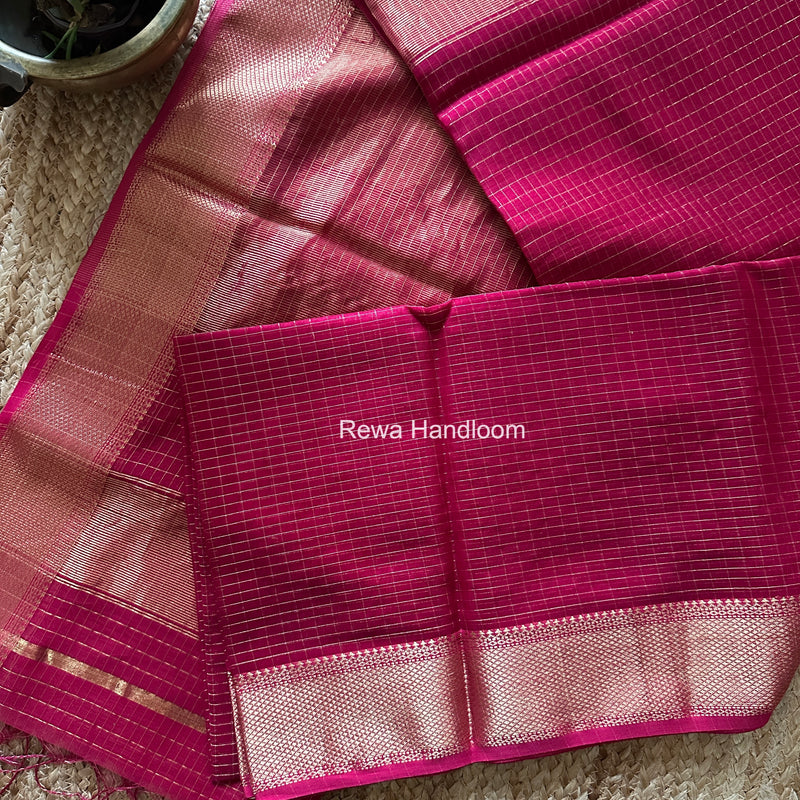 Maheshwari Rani Pink Zari Checks Saree ZCHX479