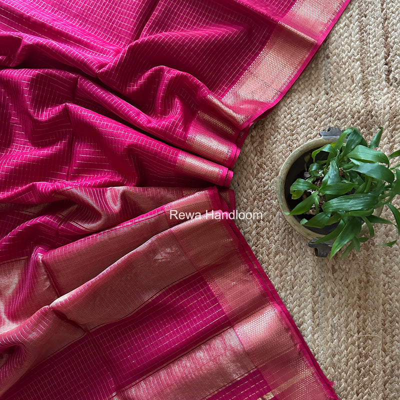 Maheshwari Rani Pink Zari Checks Saree ZCHX479