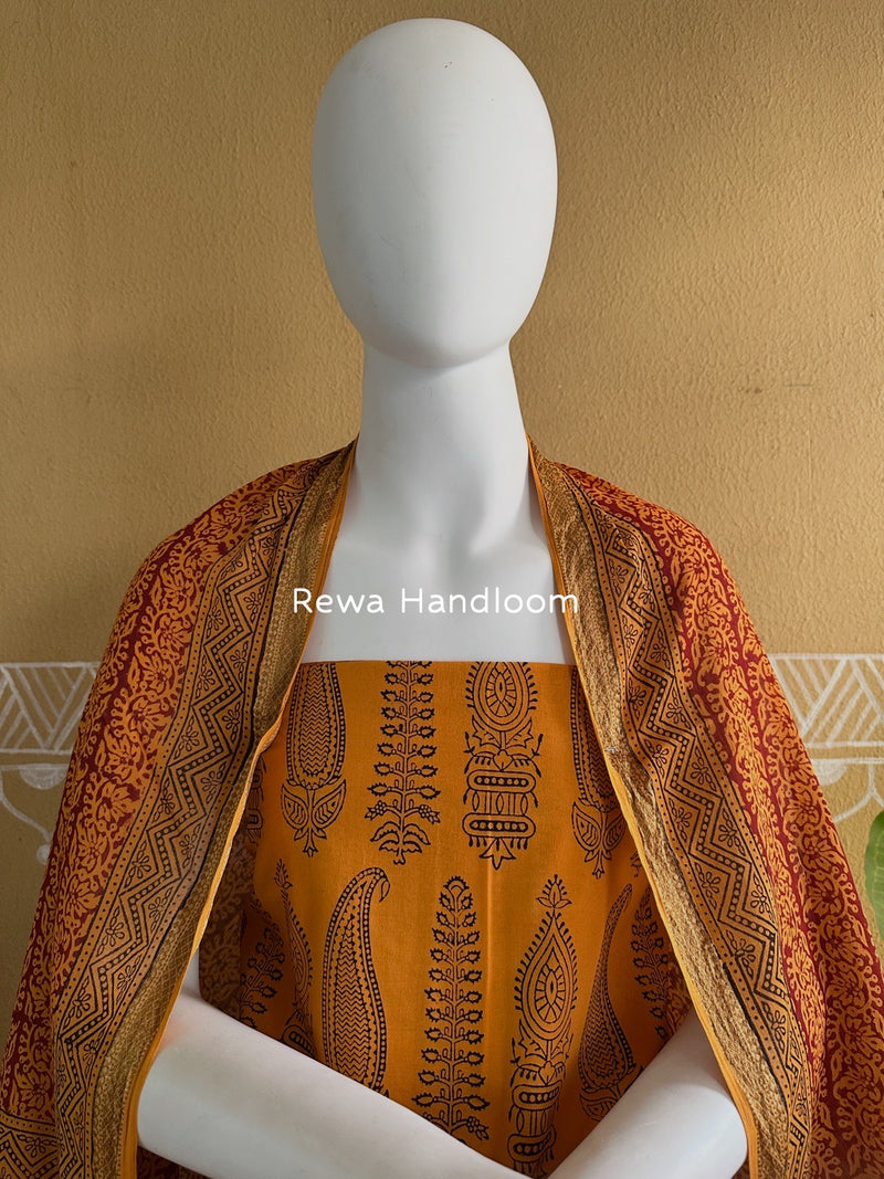 Orange-Maroon Bagh Print Cotton Suit BGCSJ096