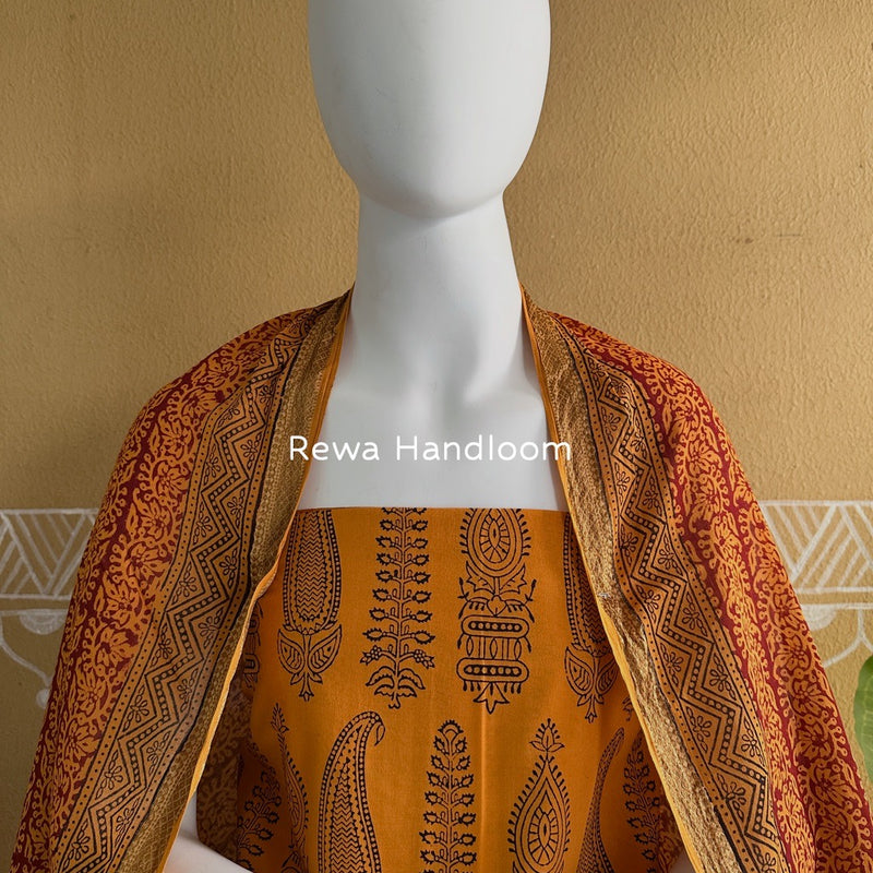 Orange-Maroon Bagh Print Cotton Suit BGCSJ096