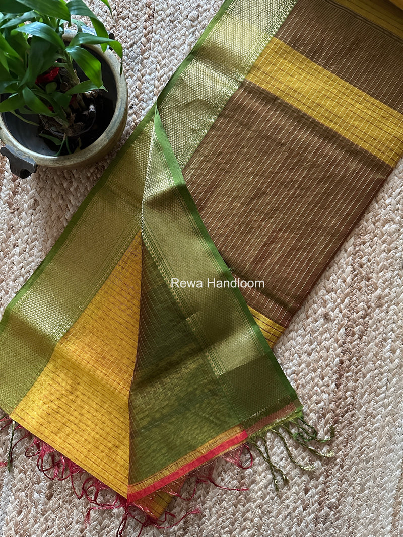 Maheshwari Yellow Zari Checks Saree ZCHX474