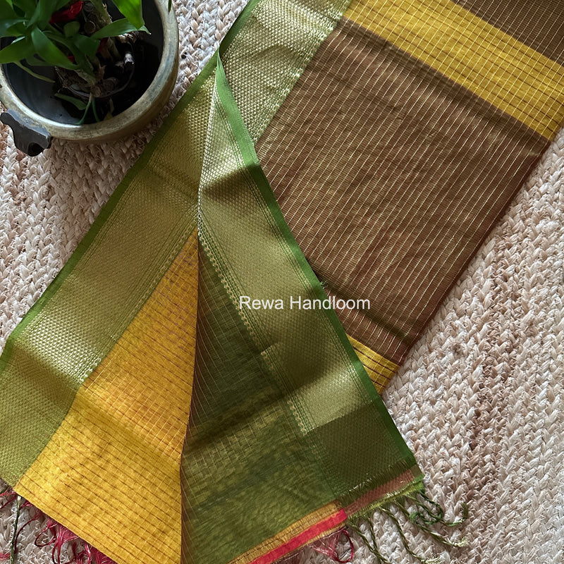 Maheshwari Yellow Zari Checks Saree ZCHX474