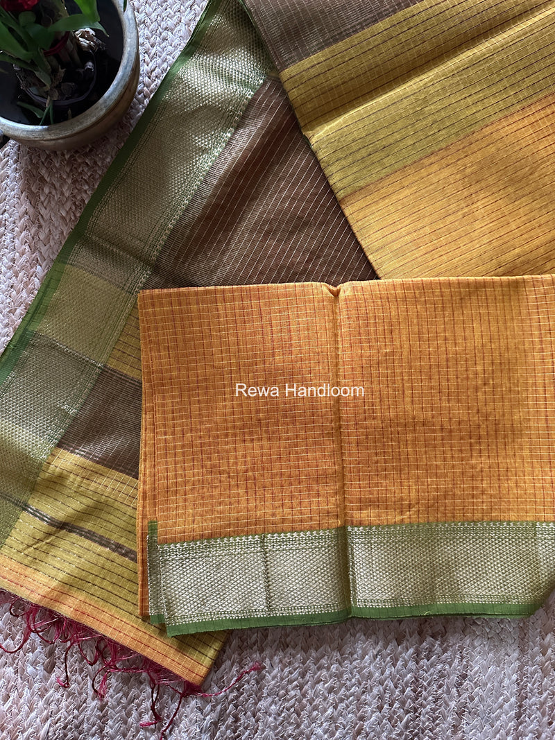 Maheshwari Yellow Zari Checks Saree ZCHX474