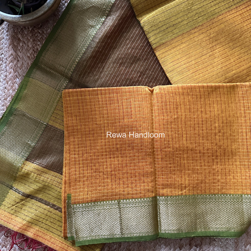 Maheshwari Yellow Zari Checks Saree ZCHX474