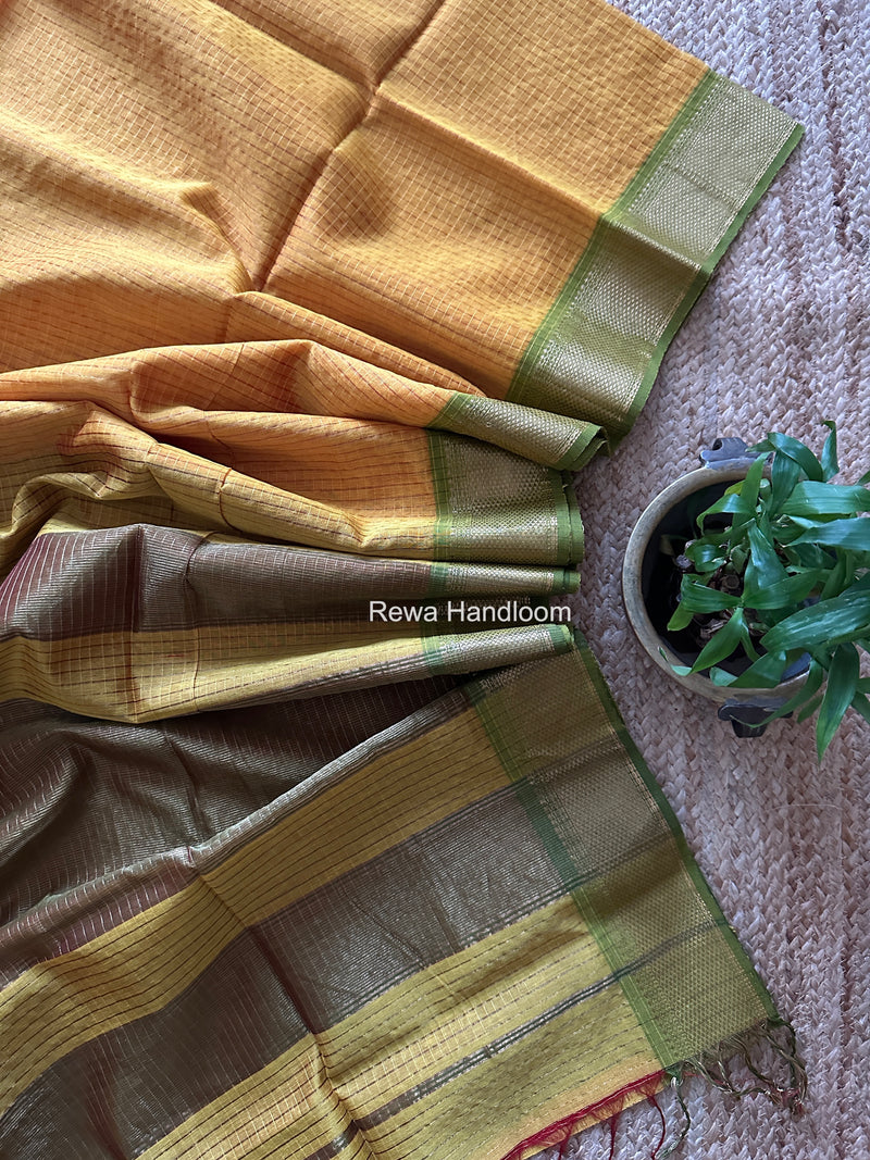 Maheshwari Yellow Zari Checks Saree ZCHX474