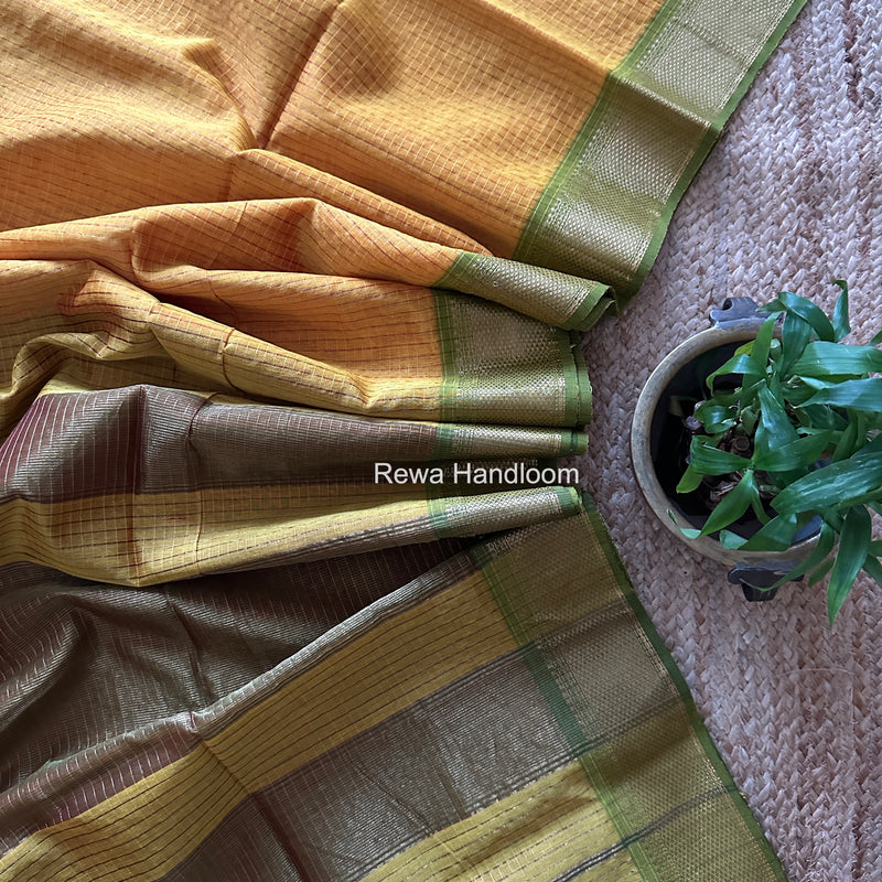 Maheshwari Yellow Zari Checks Saree ZCHX474