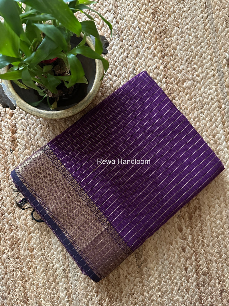 Maheshwari Dark Purple Zari Checks Saree ZCHX442