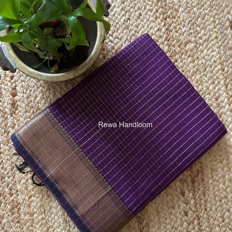 Maheshwari Dark Purple Zari Checks Saree ZCHX442