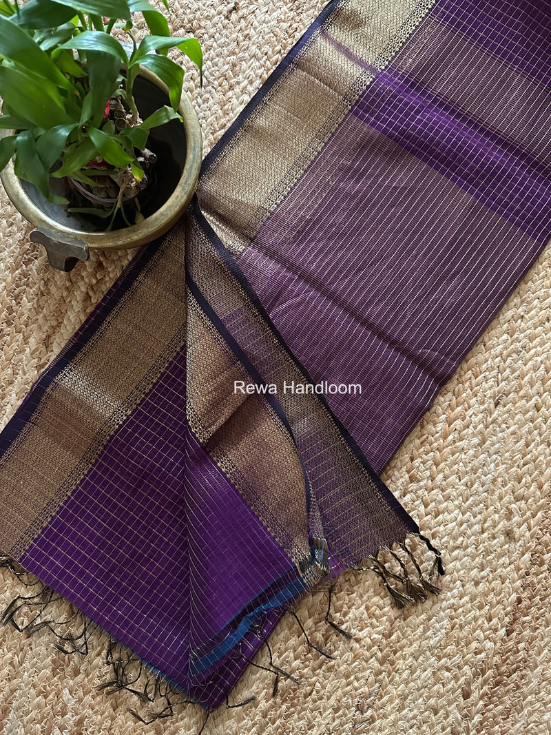 Maheshwari Dark Purple Zari Checks Saree ZCHX442