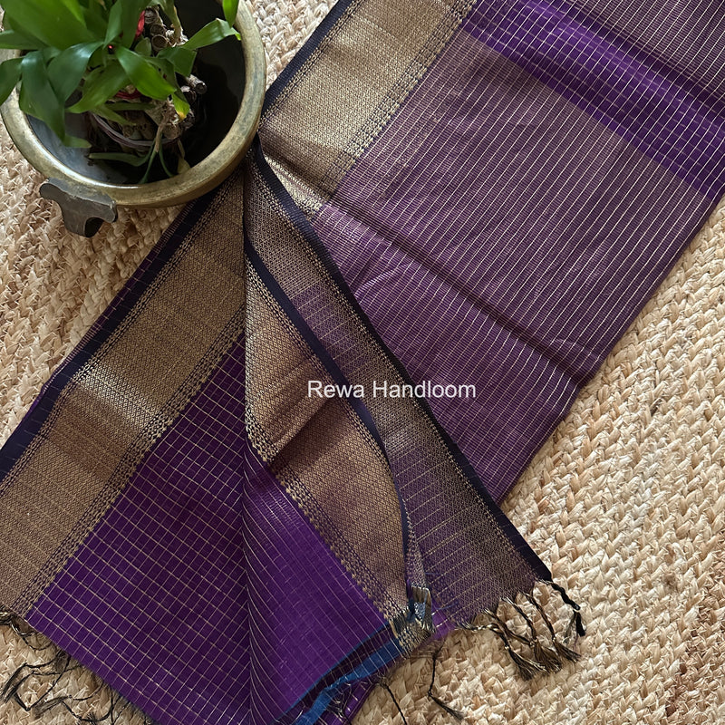 Maheshwari Dark Purple Zari Checks Saree ZCHX442