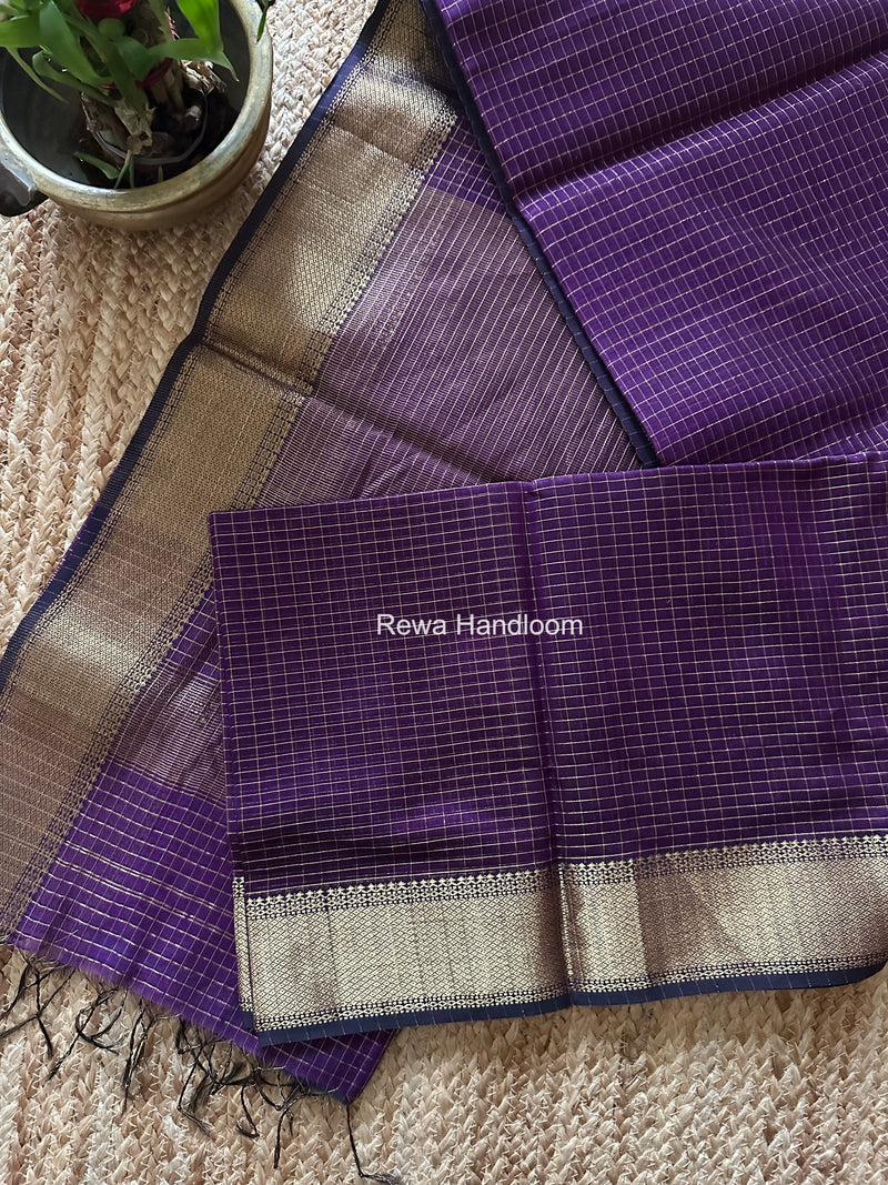 Maheshwari Dark Purple Zari Checks Saree ZCHX442