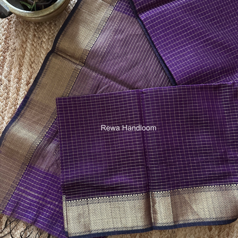 Maheshwari Dark Purple Zari Checks Saree ZCHX442