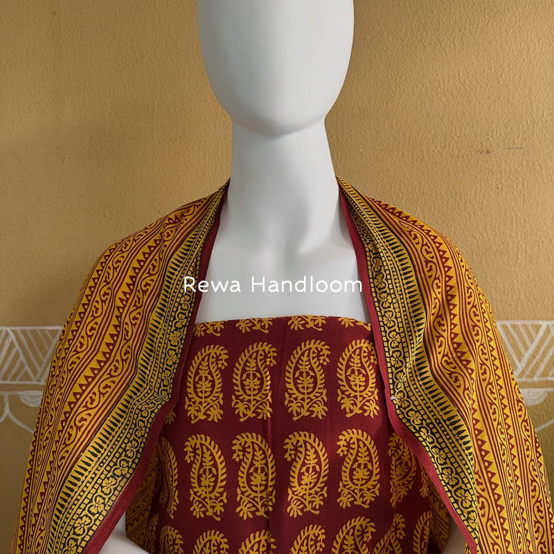 Maroon-Yellow Bagh Print Cotton Suit BGCSJ093