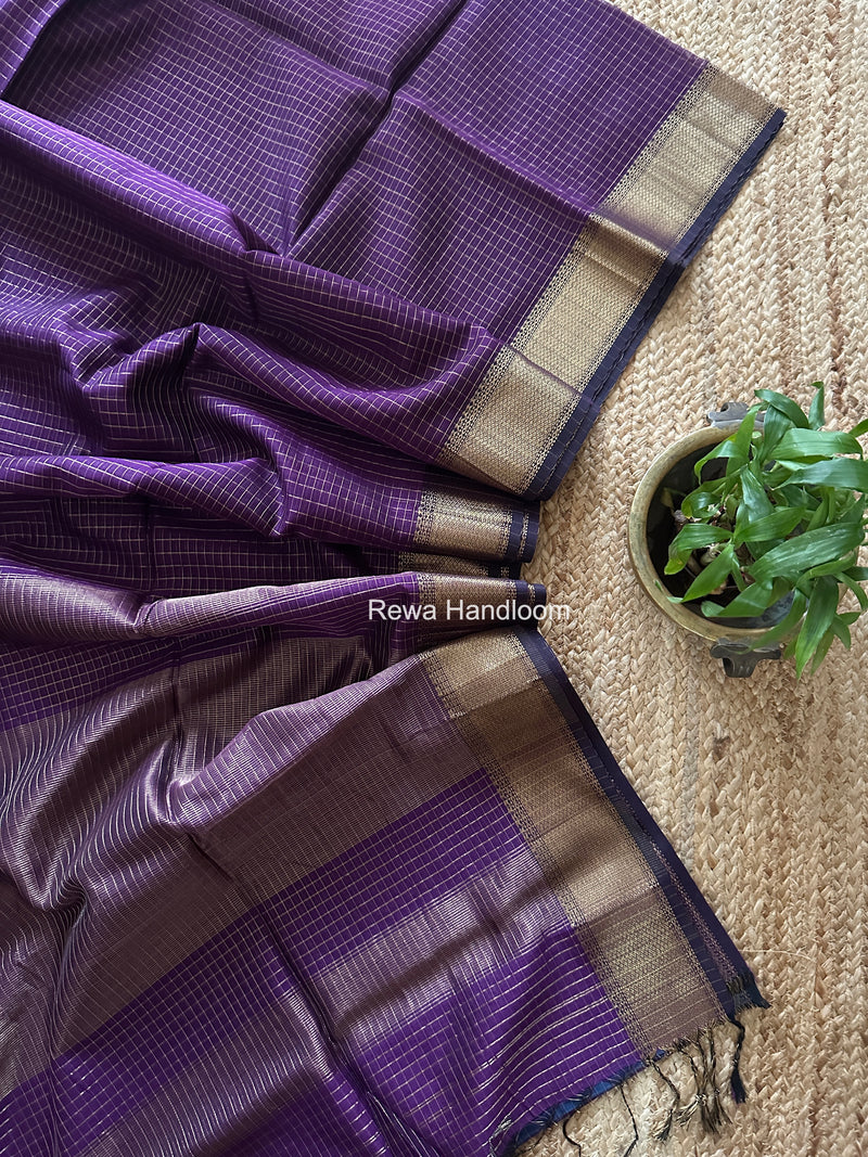Maheshwari Dark Purple Zari Checks Saree ZCHX442