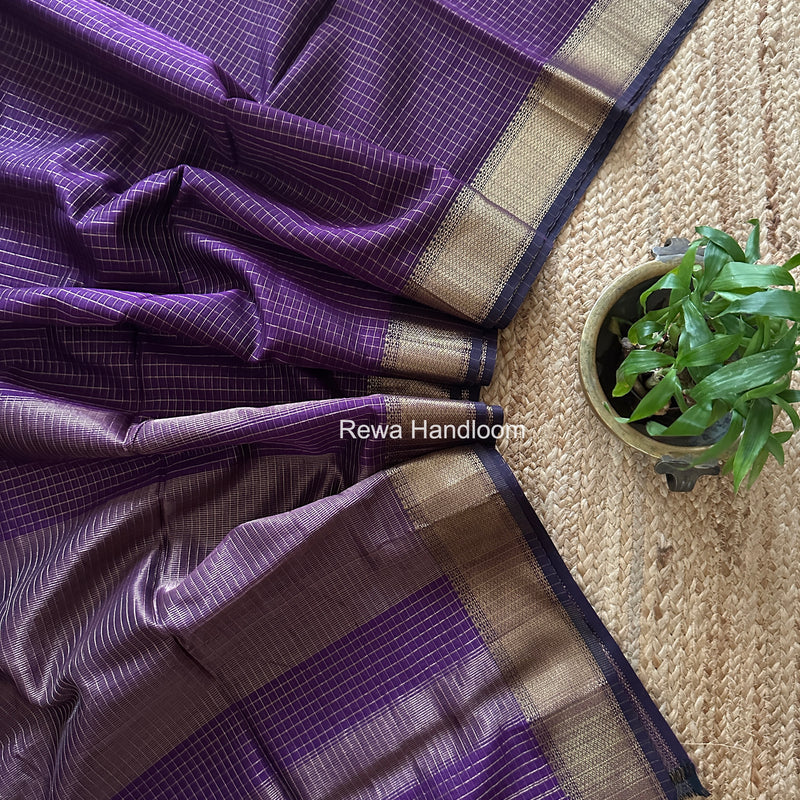 Maheshwari Dark Purple Zari Checks Saree ZCHX442
