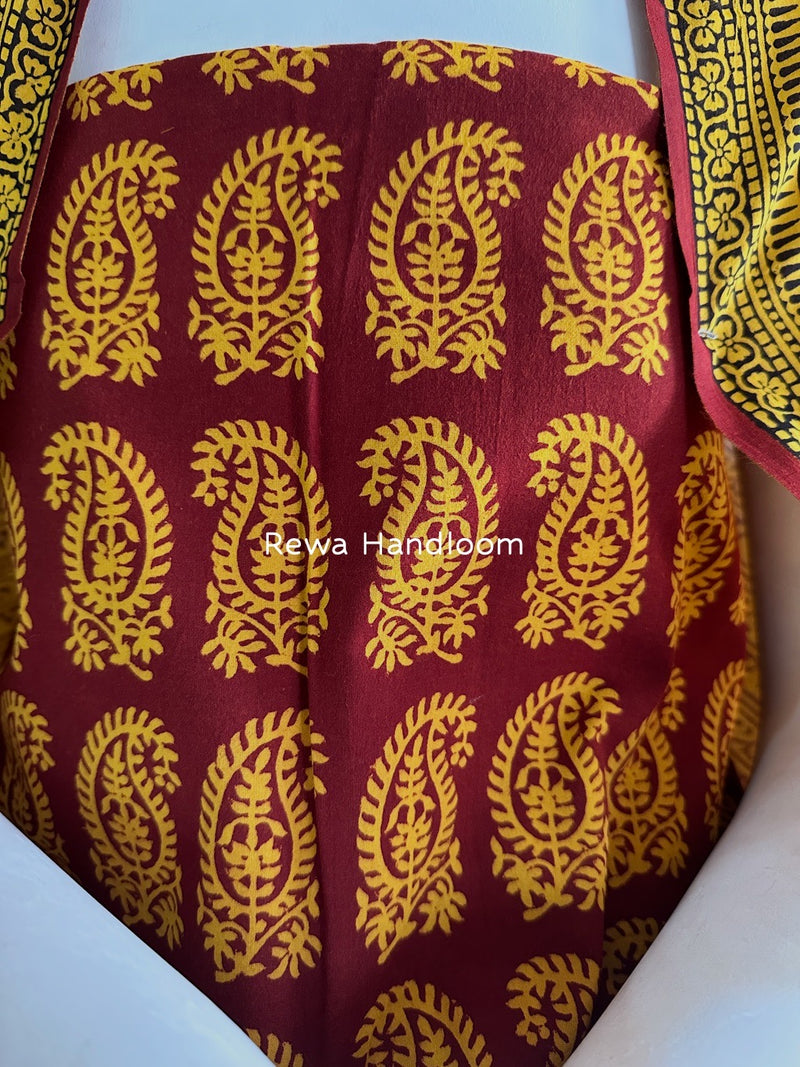 Maroon-Yellow Bagh Print Cotton Suit BGCSJ093