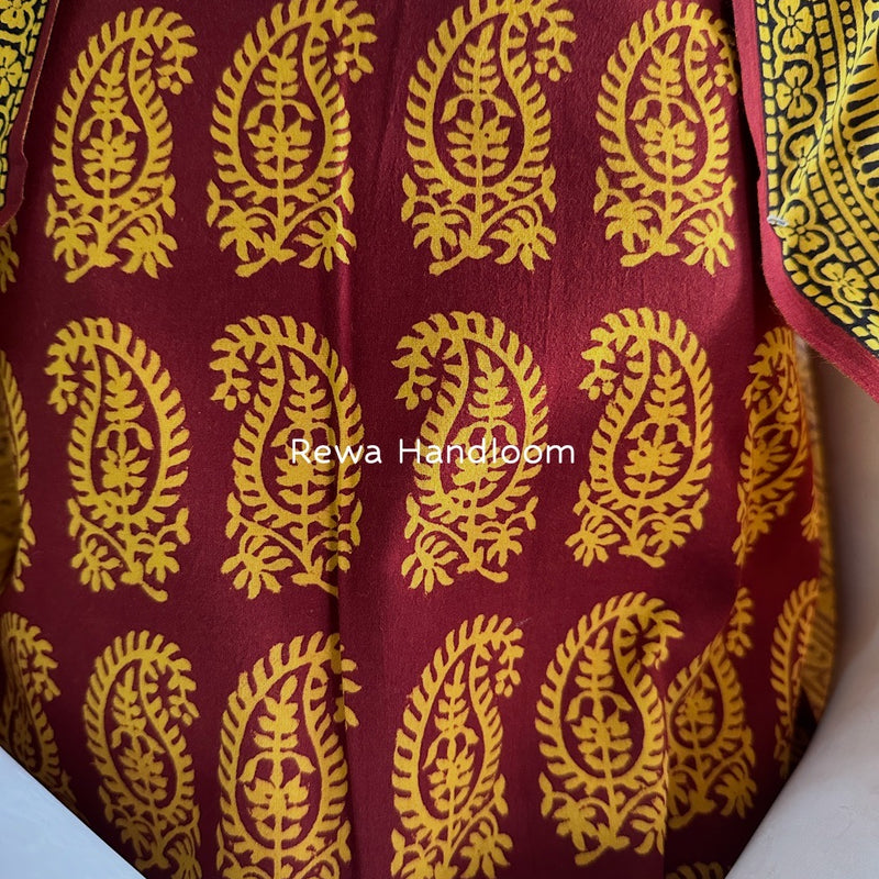 Maroon-Yellow Bagh Print Cotton Suit BGCSJ093