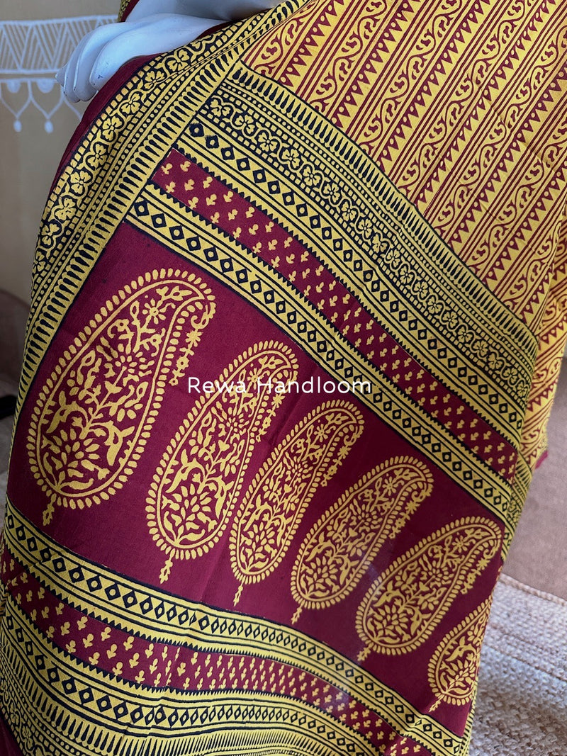 Maroon-Yellow Bagh Print Cotton Suit BGCSJ093