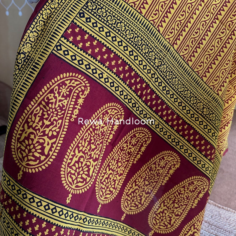 Maroon-Yellow Bagh Print Cotton Suit BGCSJ093