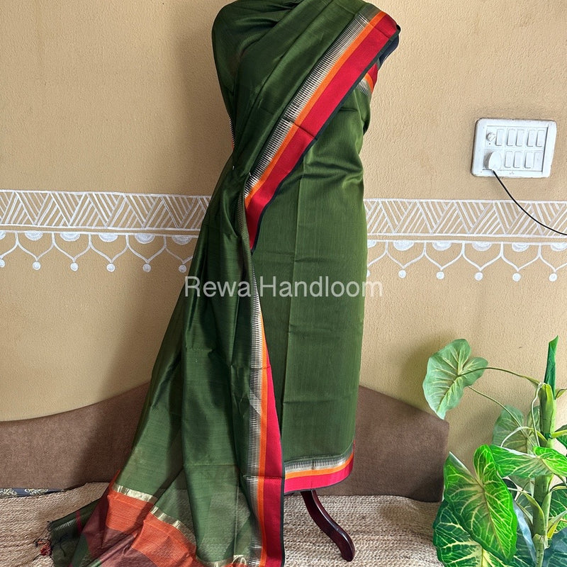 Maheshwari Mehendi Green Multicolour Dress Material RTP049