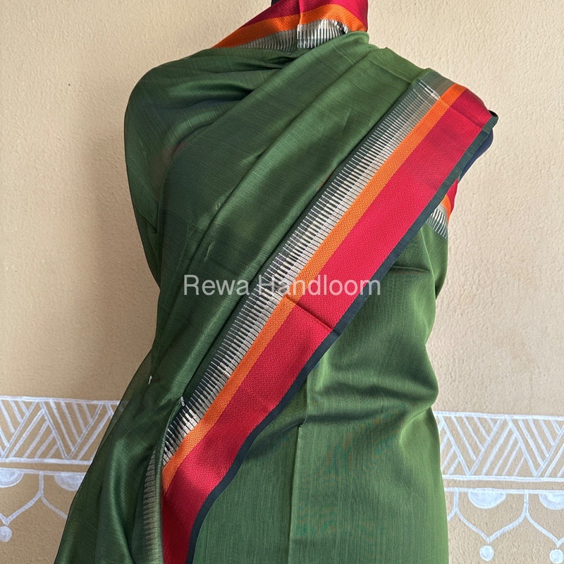 Maheshwari Mehendi Green Multicolour Dress Material RTP049