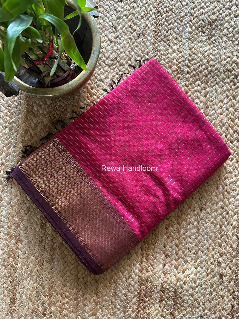 Maheshwari Rani Pink Zari Checks Saree ZCHX472