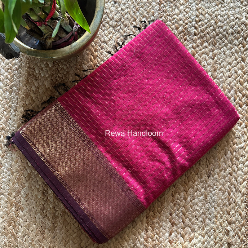 Maheshwari Rani Pink Zari Checks Saree ZCHX472