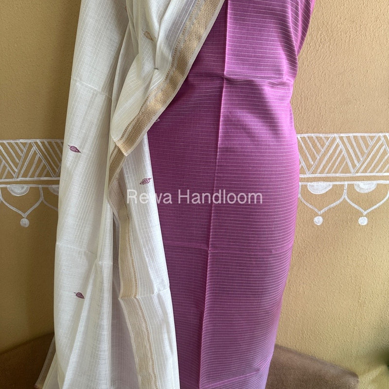 Maheshwari Onion Pink-White Peacock Buta-Buti Top-Dupatta Set BTP0234