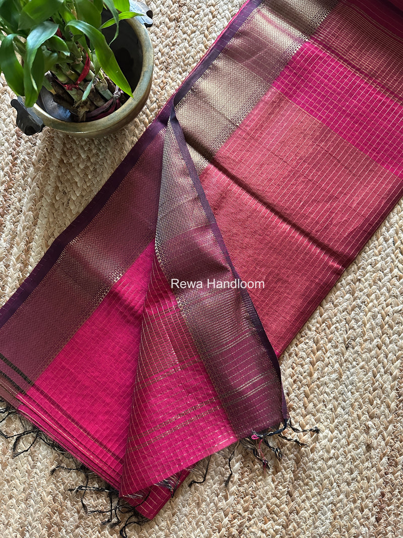 Maheshwari Rani Pink Zari Checks Saree ZCHX472
