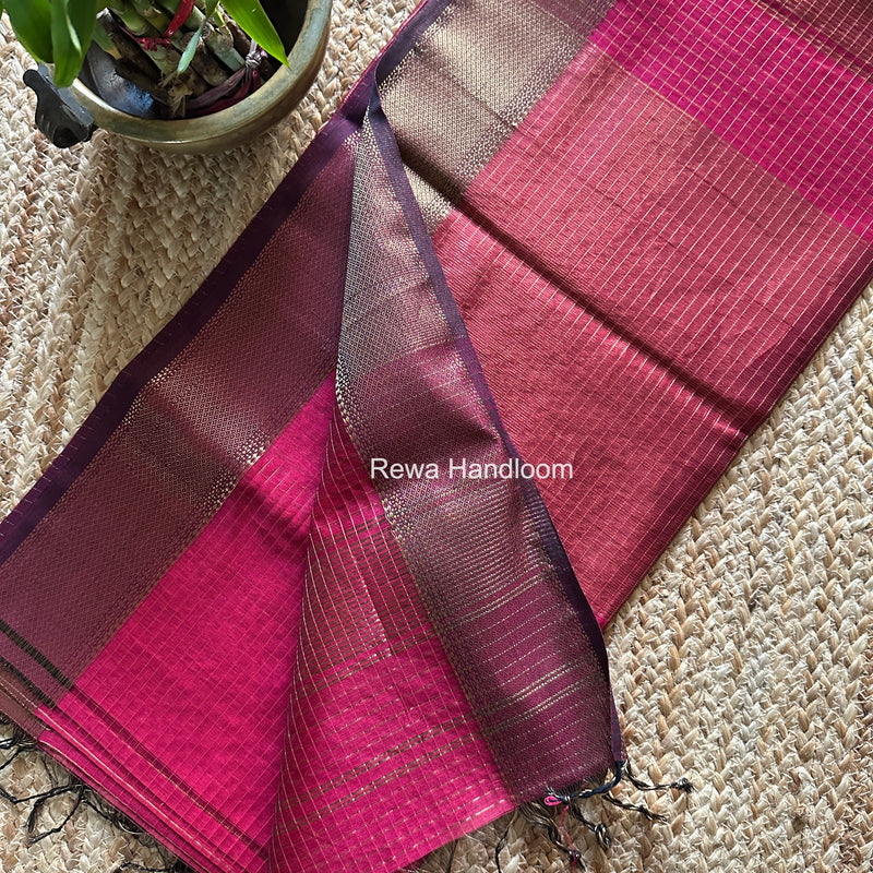 Maheshwari Rani Pink Zari Checks Saree ZCHX472