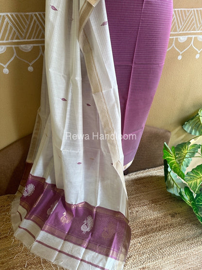 Maheshwari Onion Pink-White Peacock Buta-Buti Top-Dupatta Set BTP0234