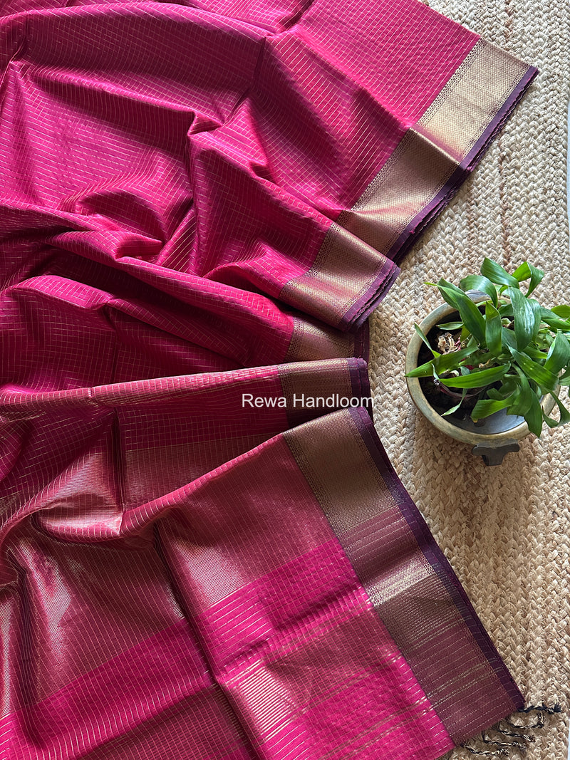 Maheshwari Rani Pink Zari Checks Saree ZCHX472
