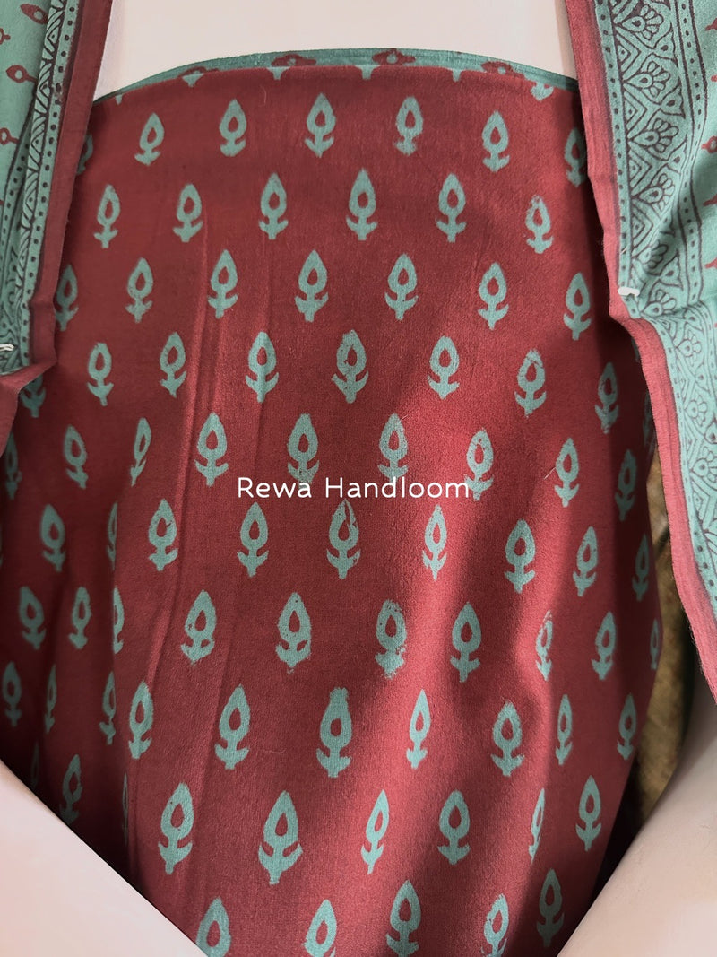Maroon-Dark Aqua Green Bagh Print Cotton Suit BGCSJ094