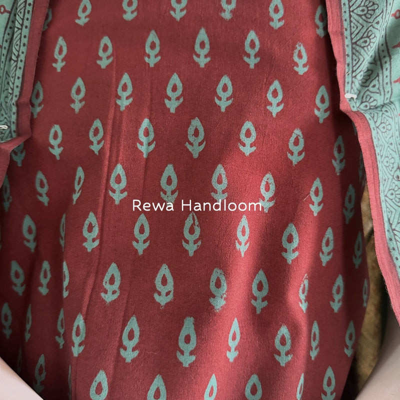 Maroon-Dark Aqua Green Bagh Print Cotton Suit BGCSJ094