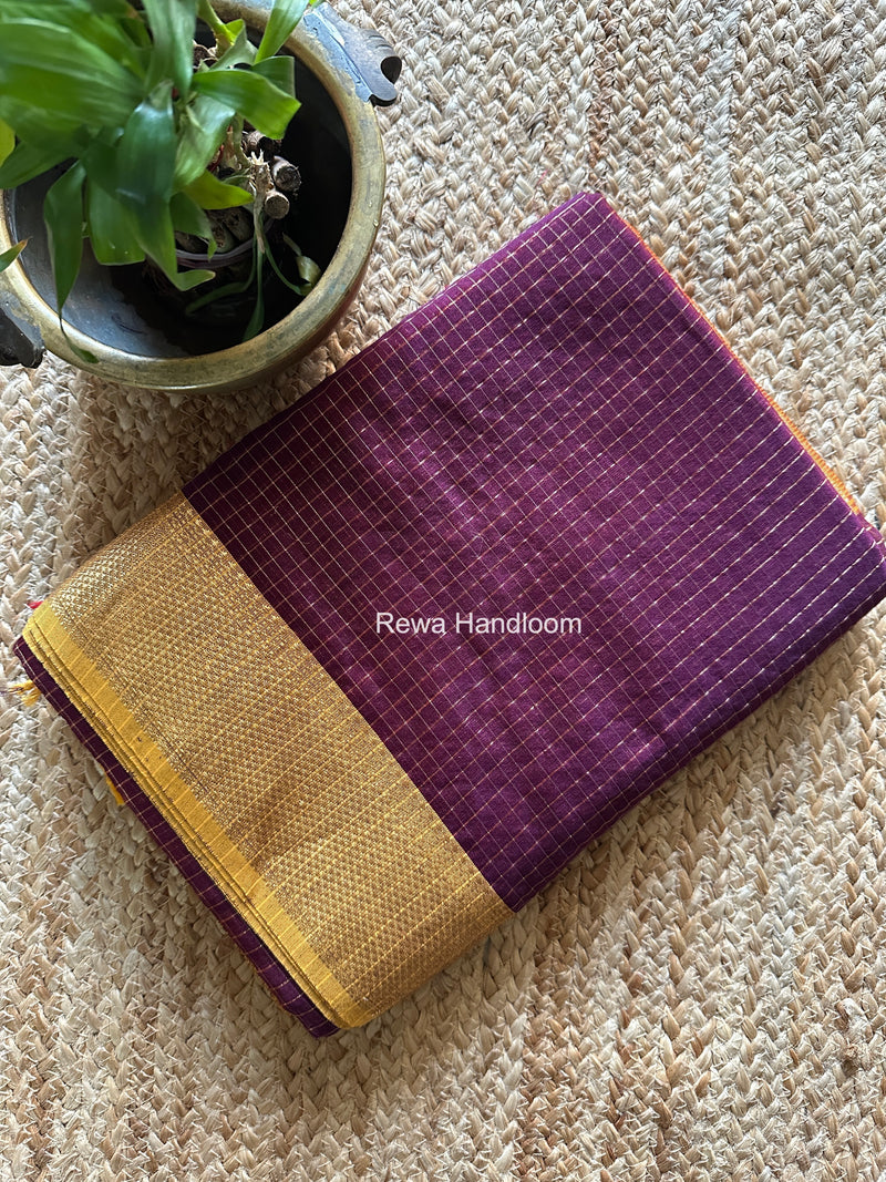 Maheshwari Wine Zari Checks Saree ZCHX470