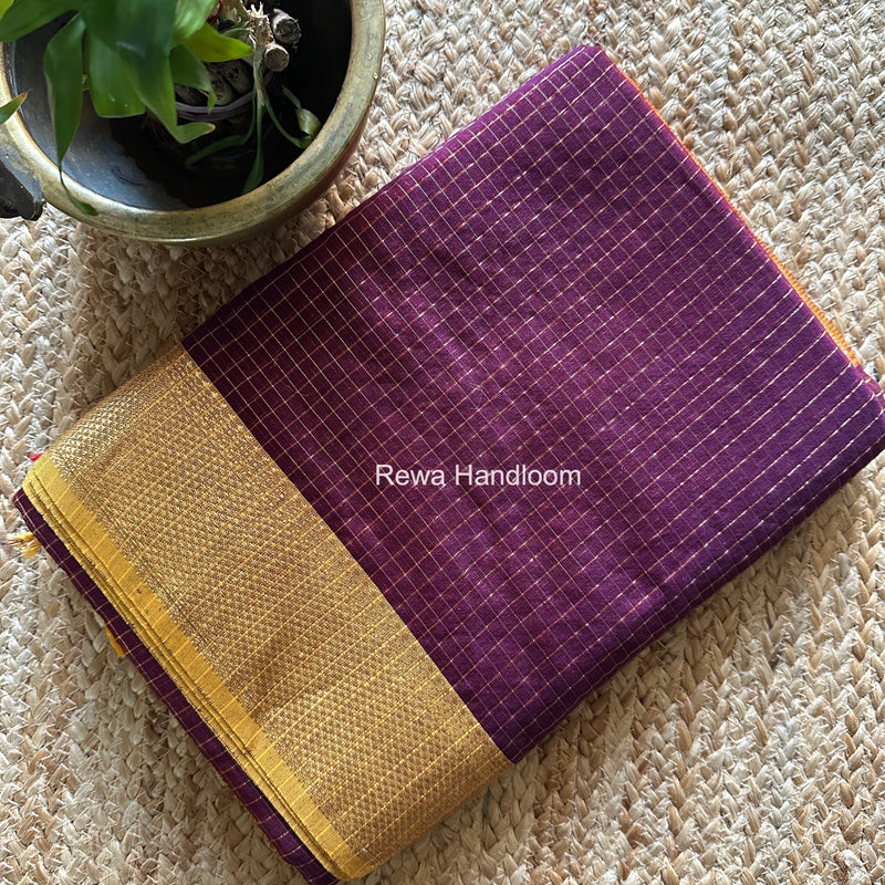 Maheshwari Wine Zari Checks Saree ZCHX470