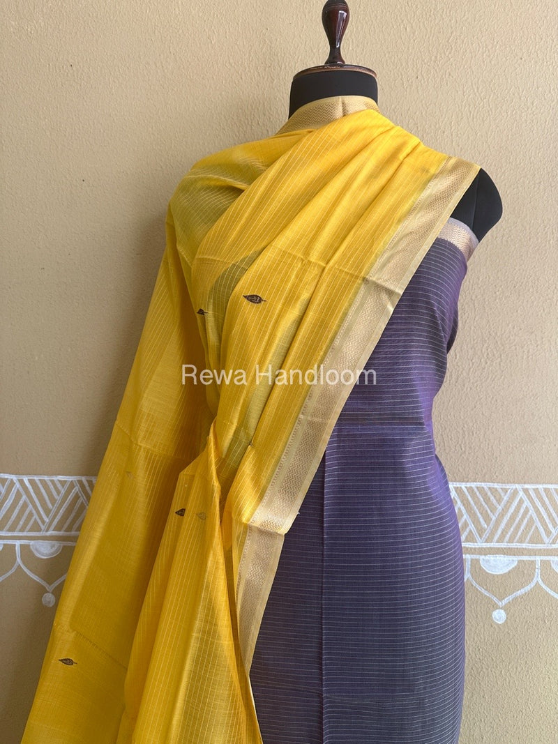 Maheshwari Light Purple-Golden Yellow Peacock Buta-Buti Top-Dupatta Set BTP0235