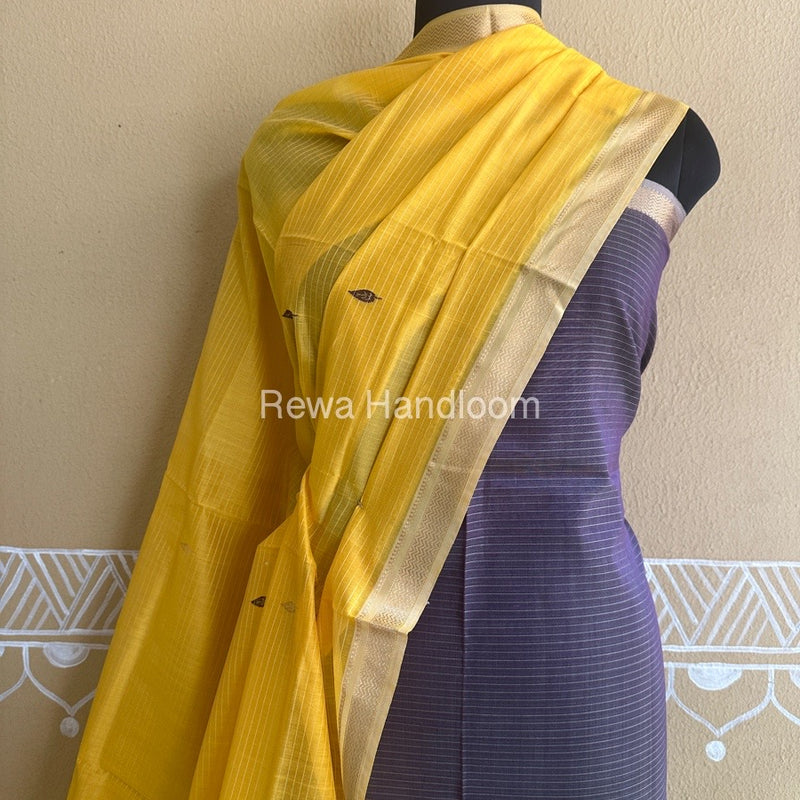 Maheshwari Light Purple-Golden Yellow Peacock Buta-Buti Top-Dupatta Set BTP0235