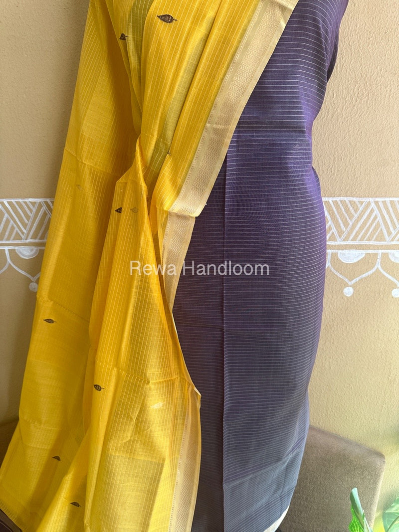 Maheshwari Light Purple-Golden Yellow Peacock Buta-Buti Top-Dupatta Set BTP0235