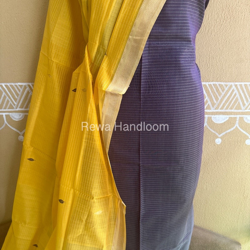 Maheshwari Light Purple-Golden Yellow Peacock Buta-Buti Top-Dupatta Set BTP0235