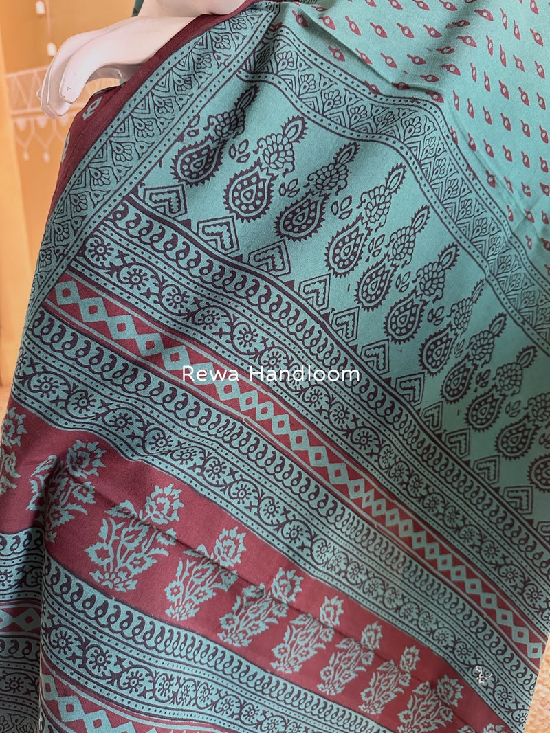 Maroon-Dark Aqua Green Bagh Print Cotton Suit BGCSJ094