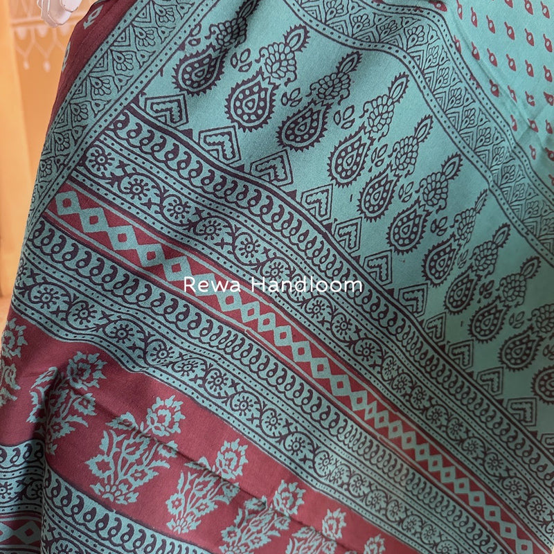 Maroon-Dark Aqua Green Bagh Print Cotton Suit BGCSJ094