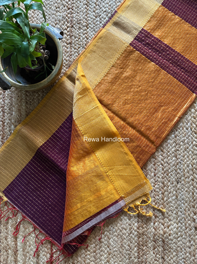 Maheshwari Wine Zari Checks Saree ZCHX470