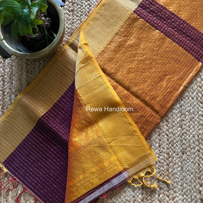 Maheshwari Wine Zari Checks Saree ZCHX470