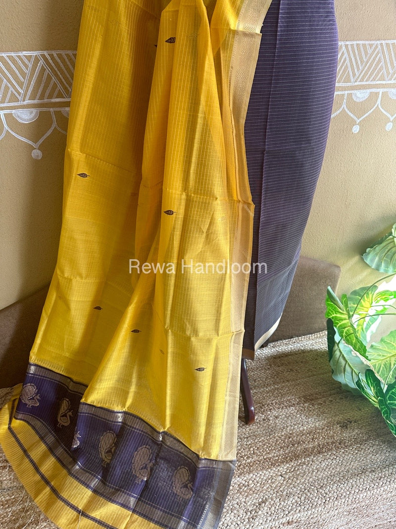 Maheshwari Light Purple-Golden Yellow Peacock Buta-Buti Top-Dupatta Set BTP0235