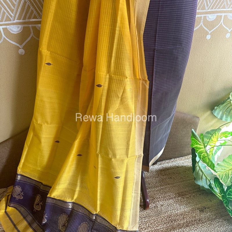 Maheshwari Light Purple-Golden Yellow Peacock Buta-Buti Top-Dupatta Set BTP0235