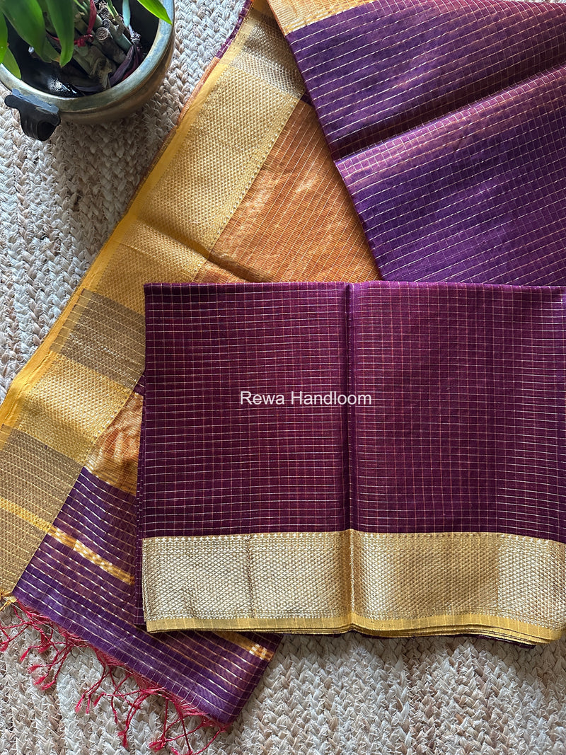 Maheshwari Wine Zari Checks Saree ZCHX470