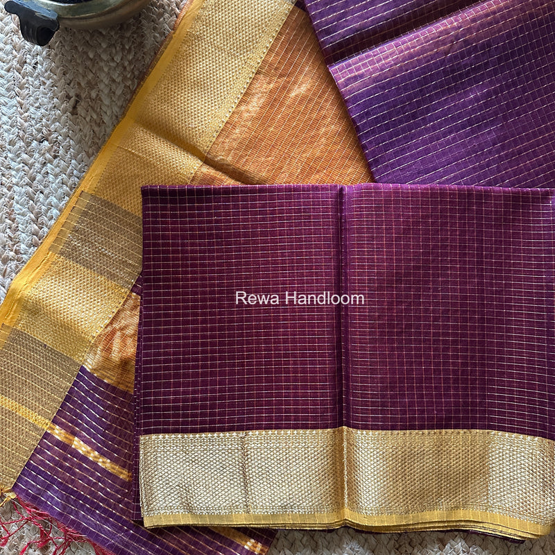 Maheshwari Wine Zari Checks Saree ZCHX470