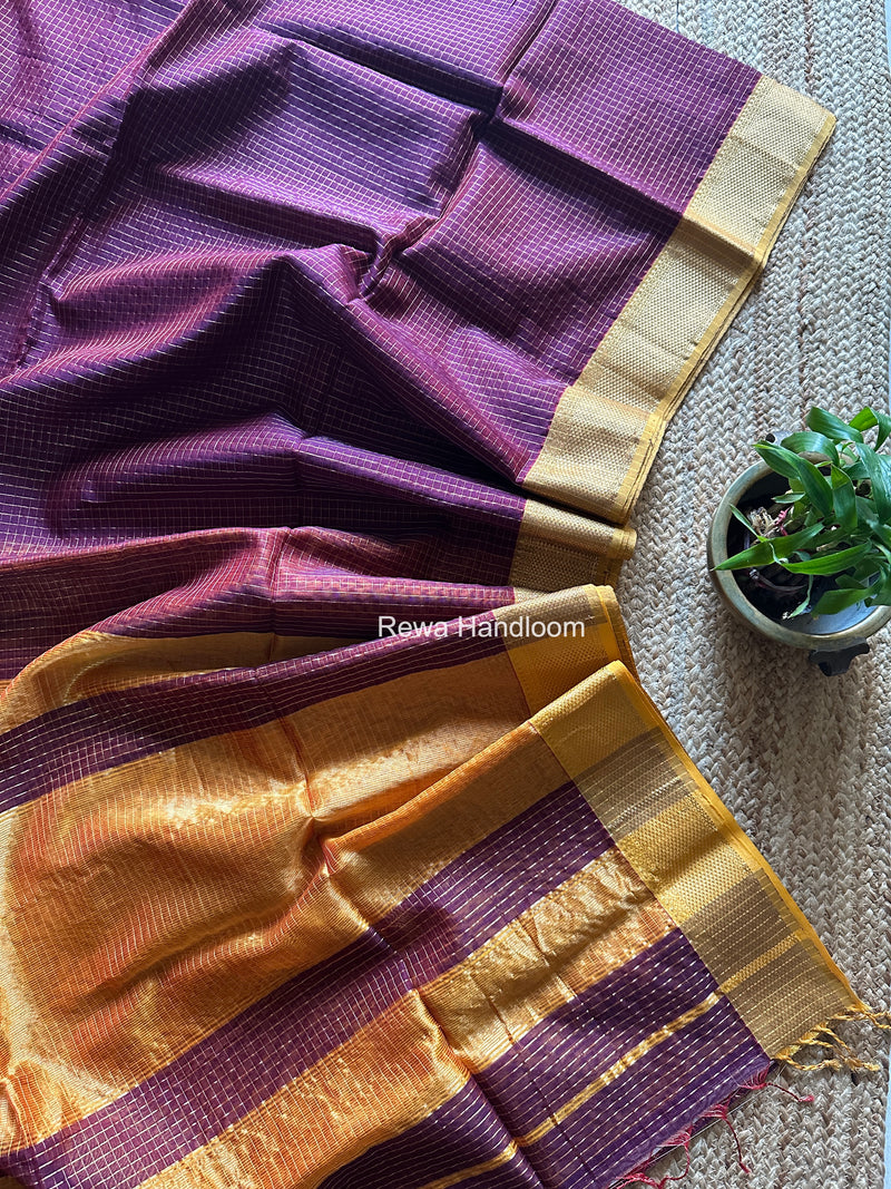 Maheshwari Wine Zari Checks Saree ZCHX470