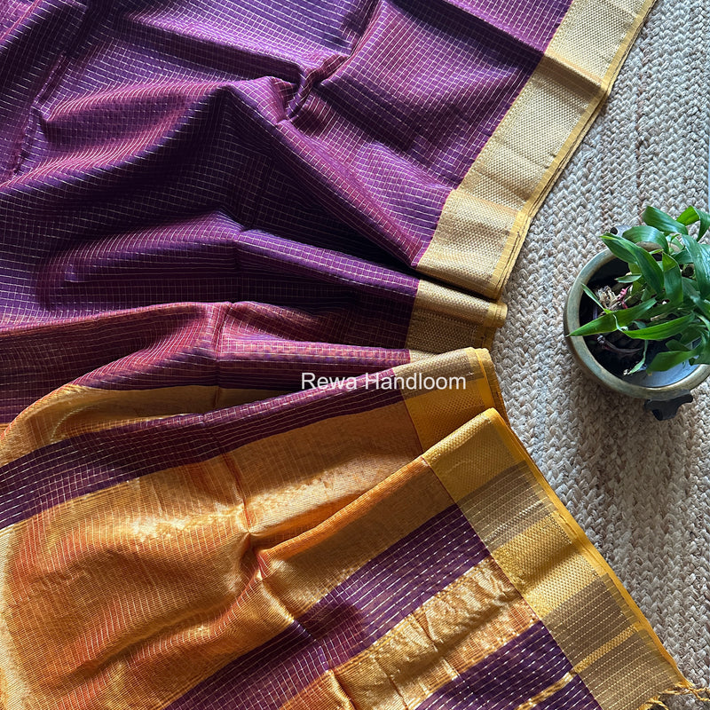 Maheshwari Wine Zari Checks Saree ZCHX470